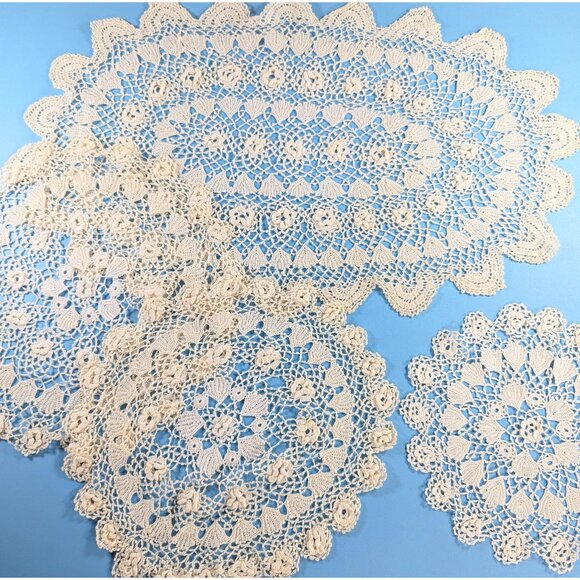 Other - Antique hand made Irish crochet lace doilies mixed sizes set of 4, decorative